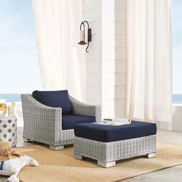 Conway Sunbrella Outdoor Patio Wicker Rattan Two-Piece Armchair and Ottoman Set