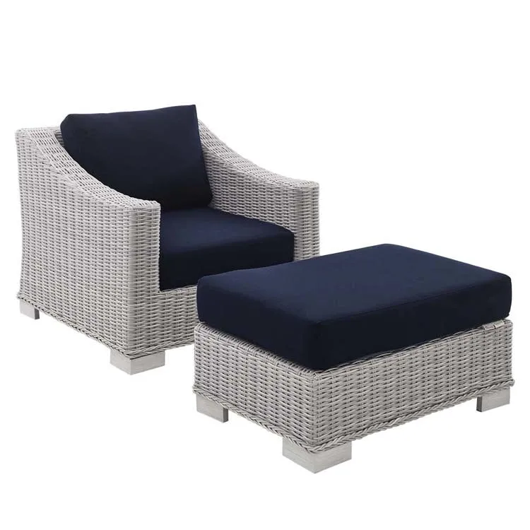 Conway Sunbrella Outdoor Patio Wicker Rattan Two-Piece Armchair and Ottoman Set