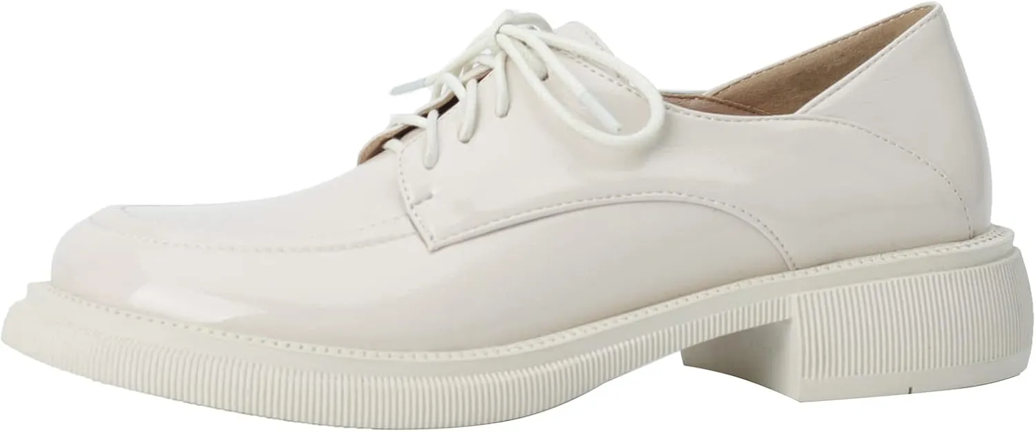 CosyFever Womens DC329 Lace Up Fashion Casual Formal Patent-Leather Low Block Flats