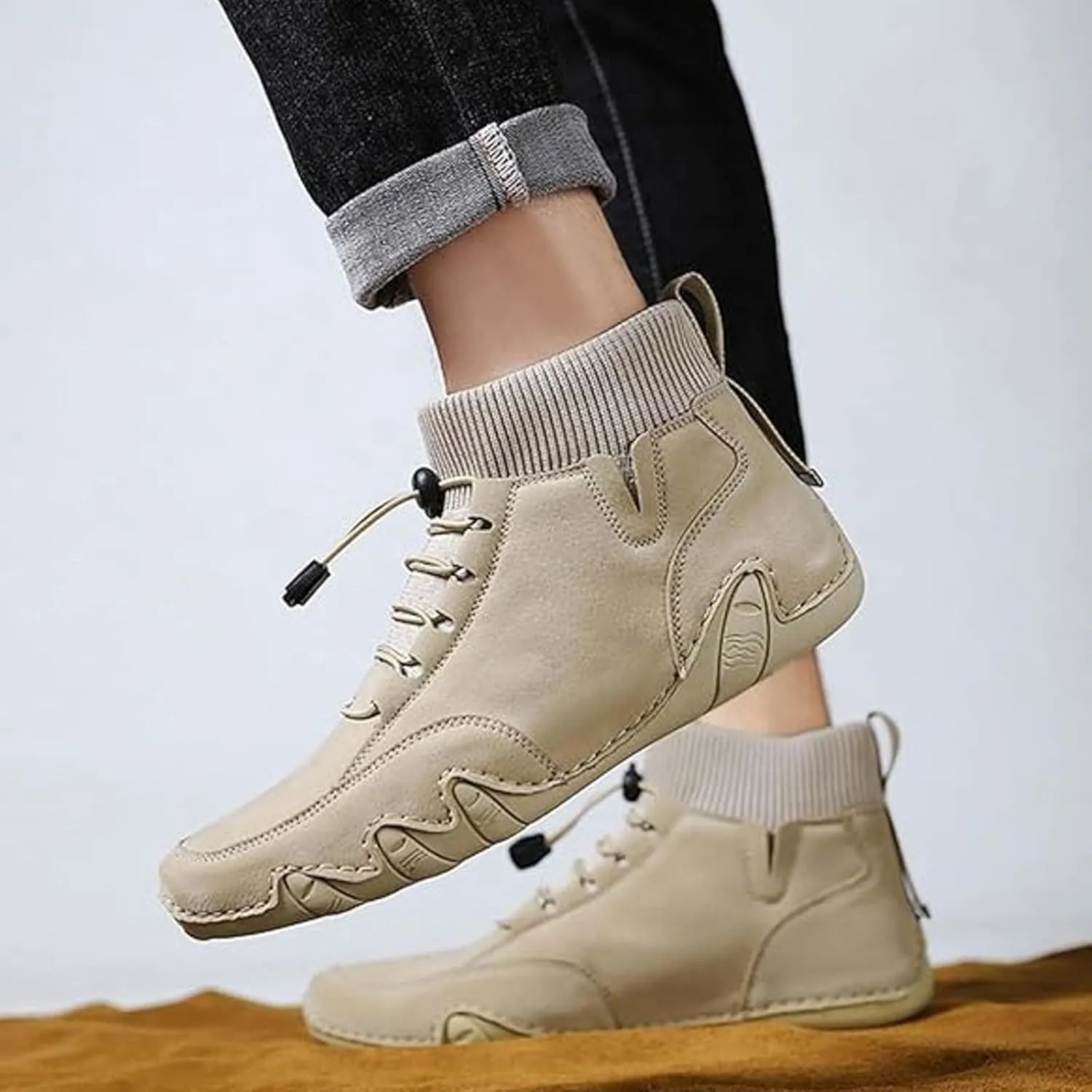 Couple's High Top Casual Shoes Casual Leather Water Proof Boots Splicing Leather Shoes Soft Soled Chukka Boots Shoe 11