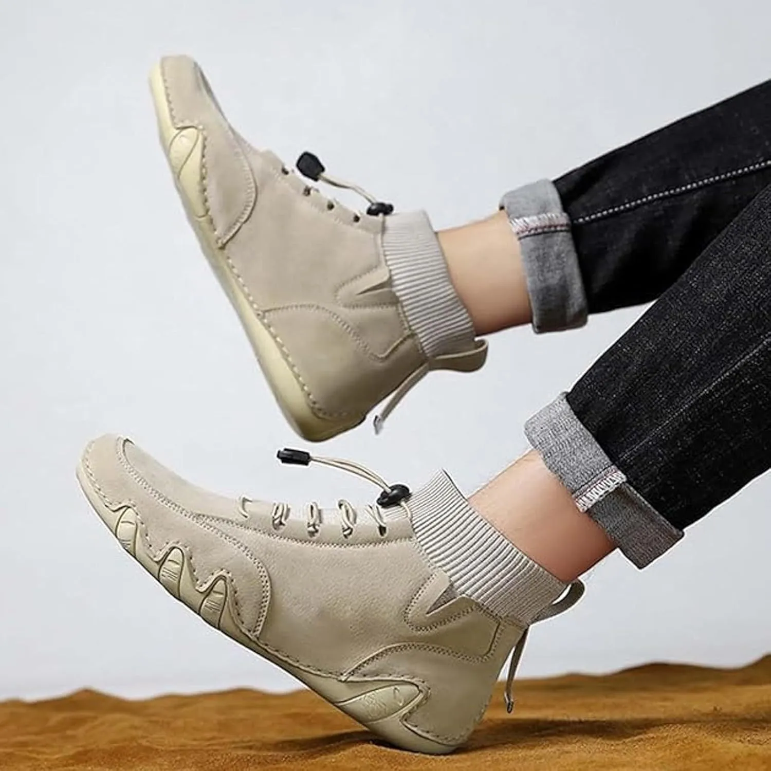 Couple's High Top Casual Shoes Casual Leather Water Proof Boots Splicing Leather Shoes Soft Soled Chukka Boots Shoe 11