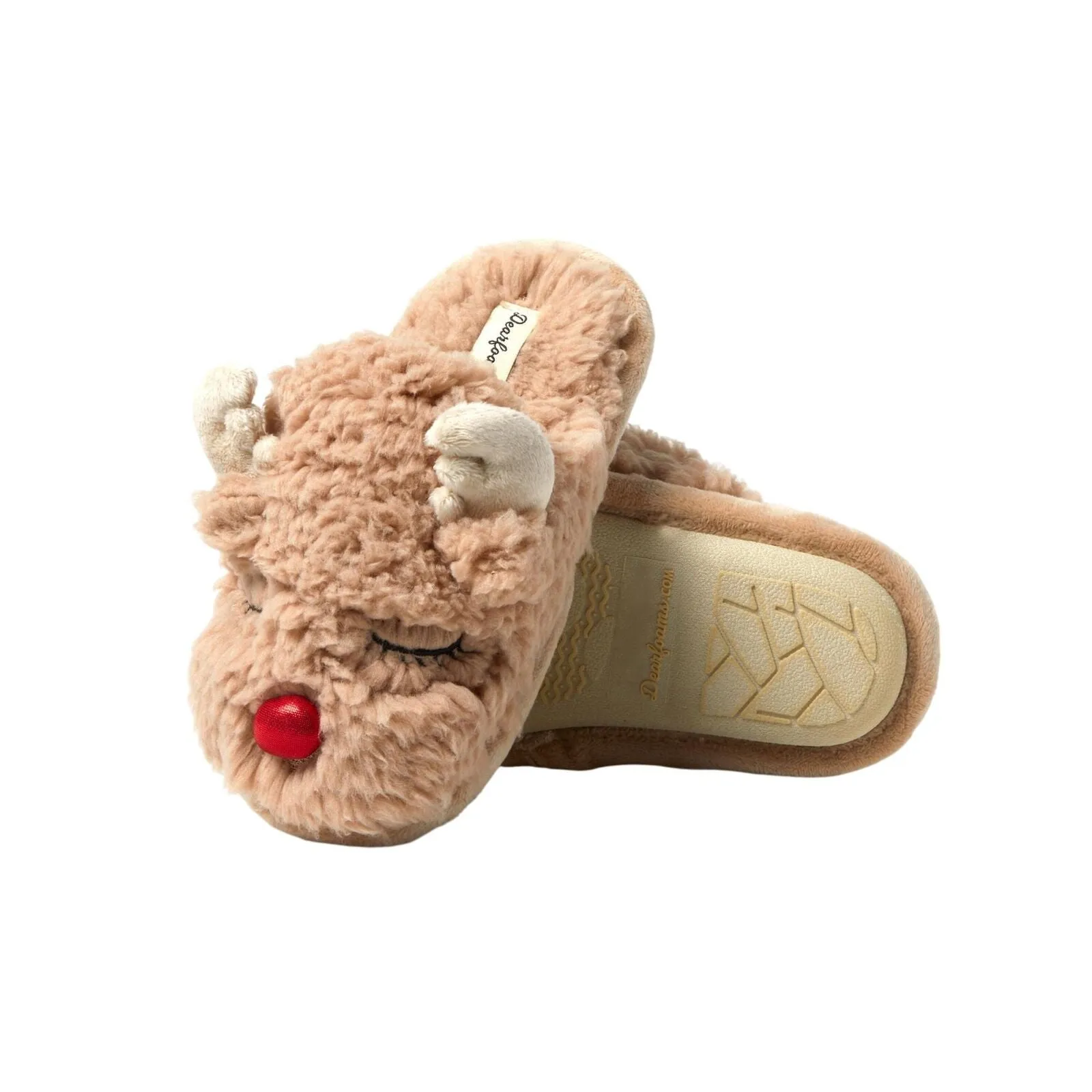 Dearfoams Kids Boys Holiday Christmas Reindeer Scuff Slipper Reindeer Brown 2-3