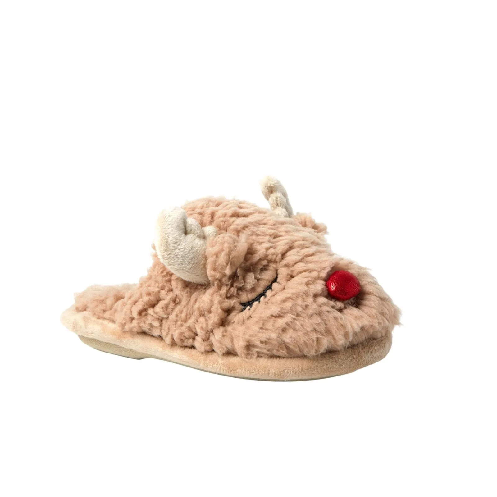 Dearfoams Kids Boys Holiday Christmas Reindeer Scuff Slipper Reindeer Brown 2-3