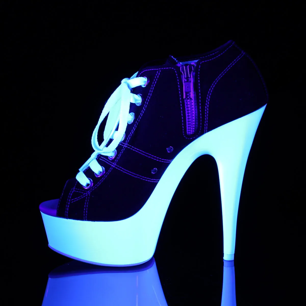 DELIGHT-600SK-01 Pleaser 6" Heel Black Pole Dancer Platform Shoes