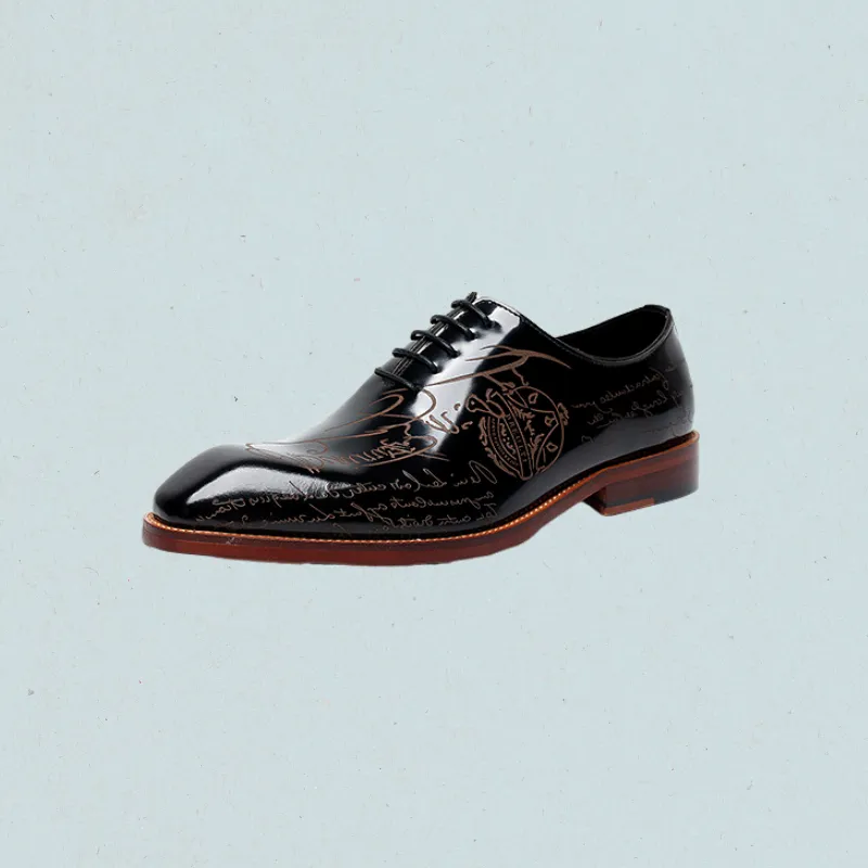 ElegantEpic Embossed Oxford Shoes – Black Leather Formal Oxford Shoes for Men