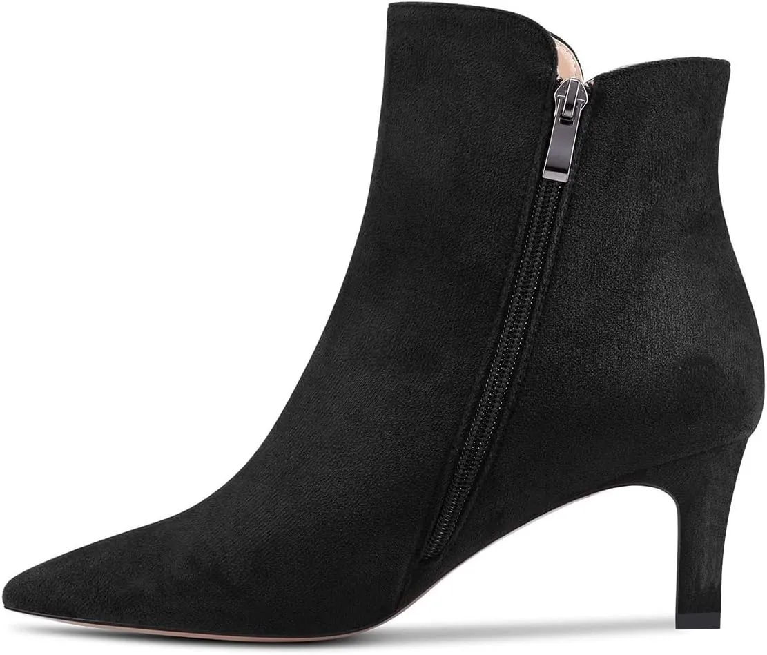 FOWT Women Trendy Pointed Toe Mid Heel Ankle Boots Side Zipper Ladies Casual Daily Comfy Booties Size 4-16 US