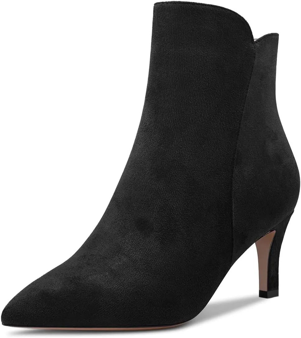 FOWT Women Trendy Pointed Toe Mid Heel Ankle Boots Side Zipper Ladies Casual Daily Comfy Booties Size 4-16 US