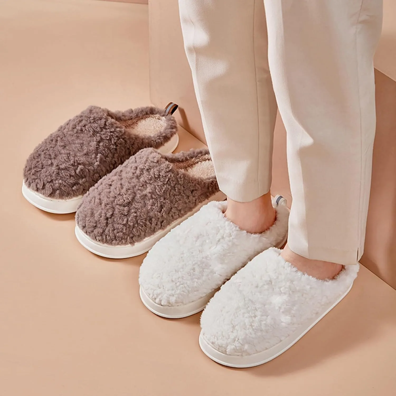 Fuzzy Bedroom Slippers for Women Sort Slip On Slipper Non Slip House Slippers for Men Indoor Cozy Winter Slipper