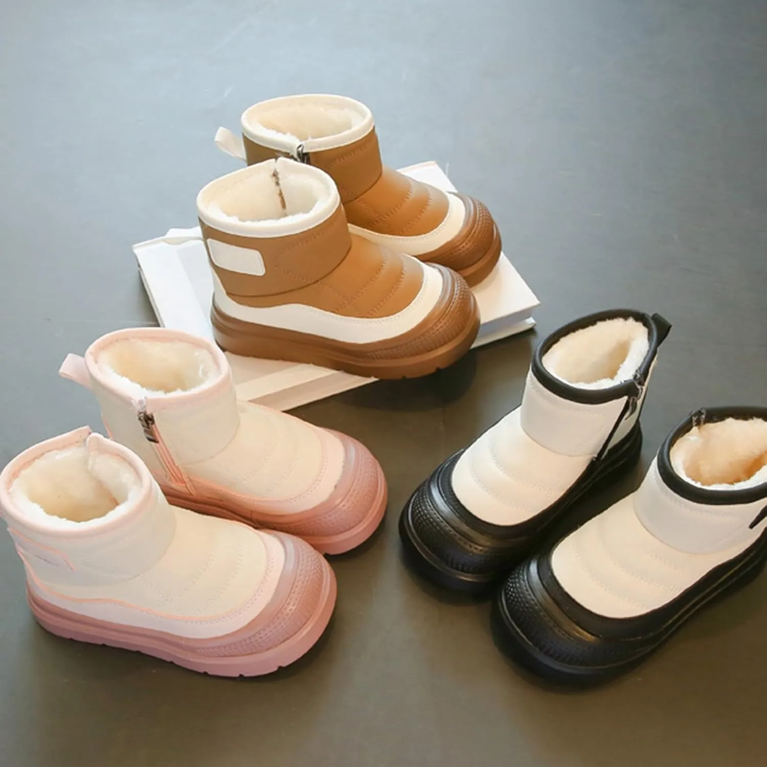 Fuzzy Snow Booties For Kids Boys Girls Toddler Childrens Side Zipper Shoes Winter Warm Ski aterproof Thick Boots