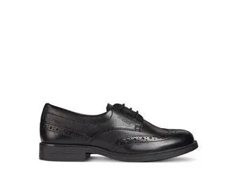 Geox Girls Agata Black Leather School Shoes Lace