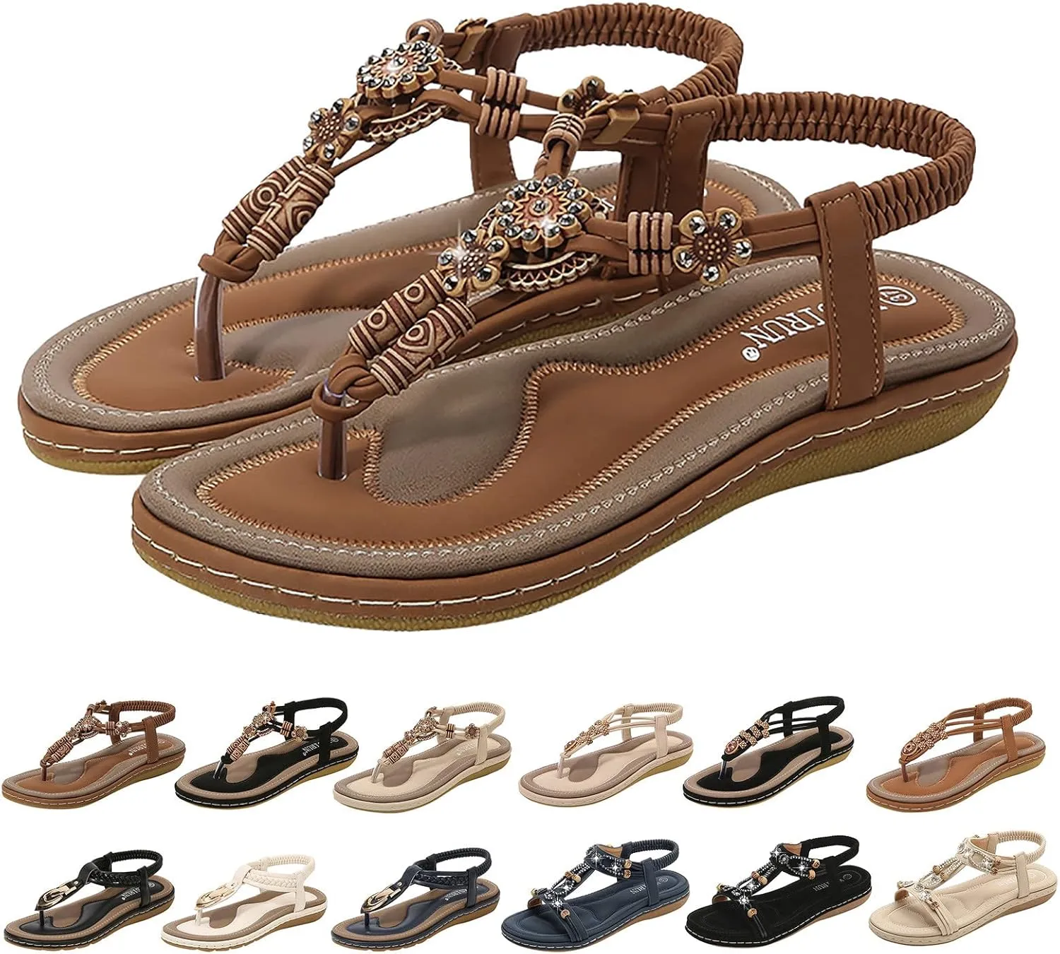 Gibobby Sandals for Women 2023 Beach Bohemian Beaded Ankle Walking Strap Casual Flip Flops Sexy Flats Comfortable Shoes