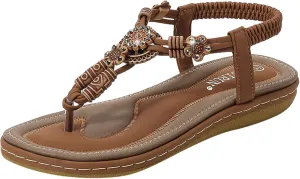 Gibobby Sandals for Women 2023 Beach Bohemian Beaded Ankle Walking Strap Casual Flip Flops Sexy Flats Comfortable Shoes