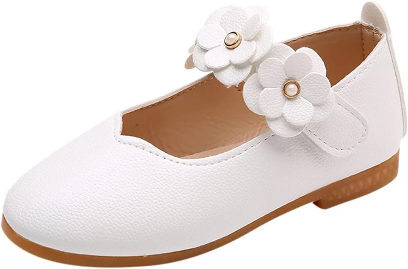 Girls Dress Shoes Closed Toe Wedding Party School Ankle Strap Ballet Flats Shoes Little Big Kids Flower Girl Shoes