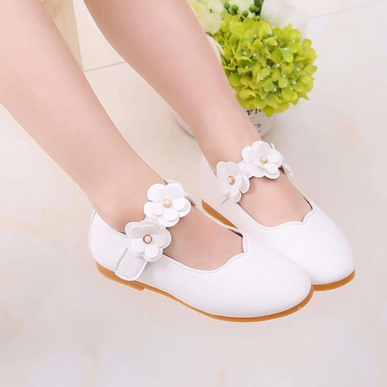 Girls Dress Shoes Closed Toe Wedding Party School Ankle Strap Ballet Flats Shoes Little Big Kids Flower Girl Shoes