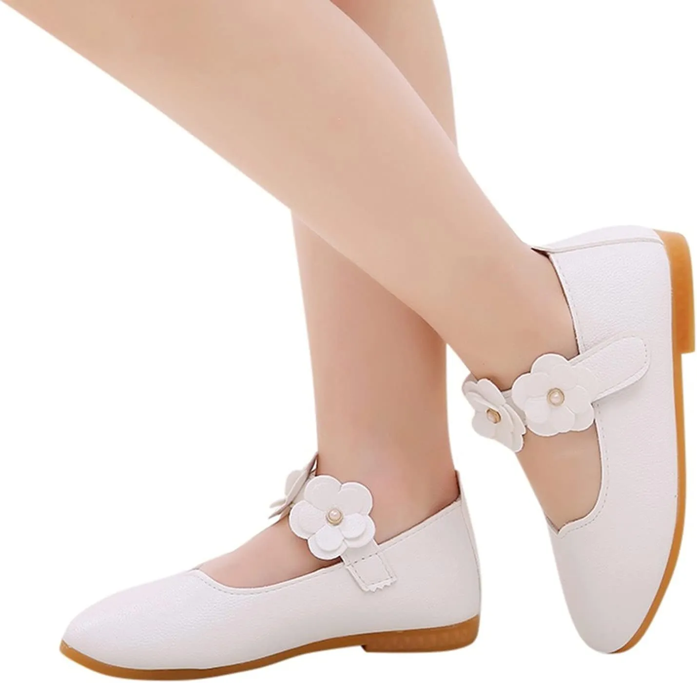 Girls Dress Shoes Closed Toe Wedding Party School Ankle Strap Ballet Flats Shoes Little Big Kids Flower Girl Shoes