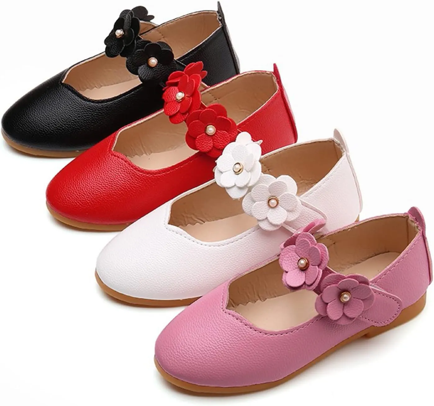 Girls Dress Shoes Closed Toe Wedding Party School Ankle Strap Ballet Flats Shoes Little Big Kids Flower Girl Shoes