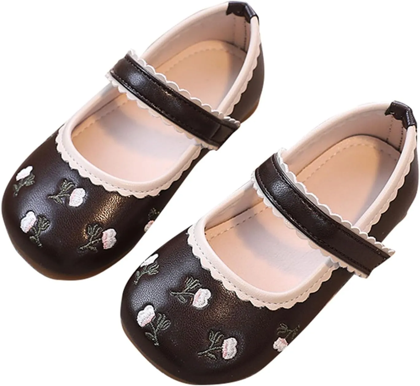 Girls Dress Shoes Flower Kid Dress Shoes Toddler Cute Floral Print Mary Jane Flats for Wedding Party School