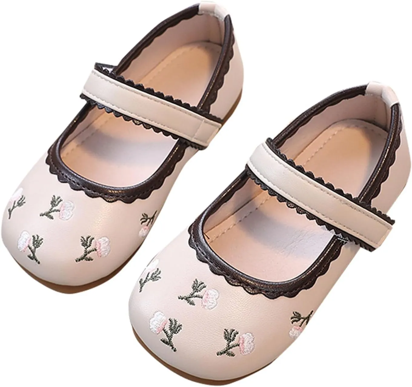 Girls Dress Shoes Flower Kid Dress Shoes Toddler Cute Floral Print Mary Jane Flats for Wedding Party School