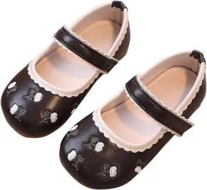 Girls Dress Shoes Flower Kid Dress Shoes Toddler Cute Floral Print Mary Jane Flats for Wedding Party School