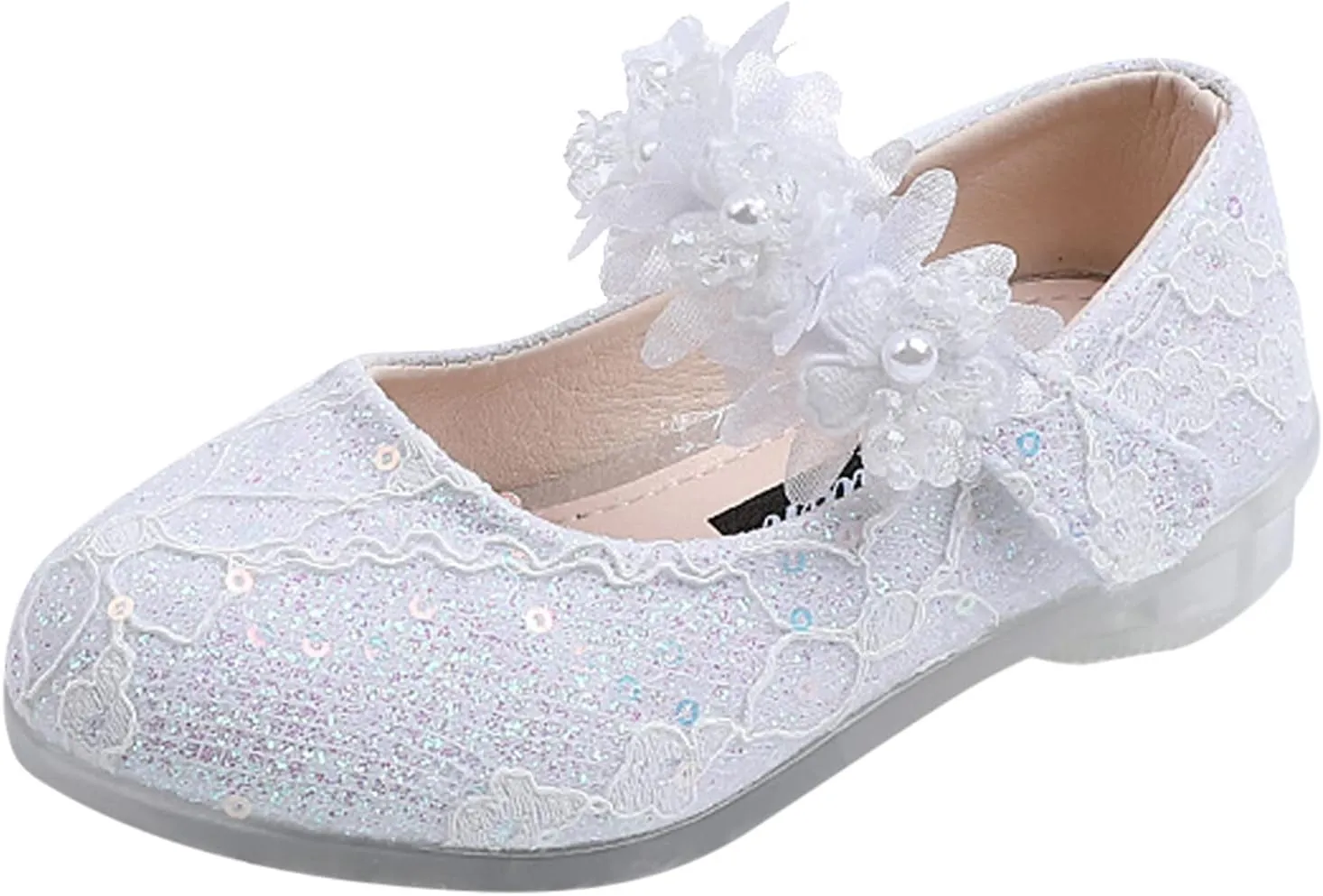 Girls Dress Shoes Glitter Shoe Flower Mary Jane Low Heels Party Wedding Prom Footwear for Toddler Kids