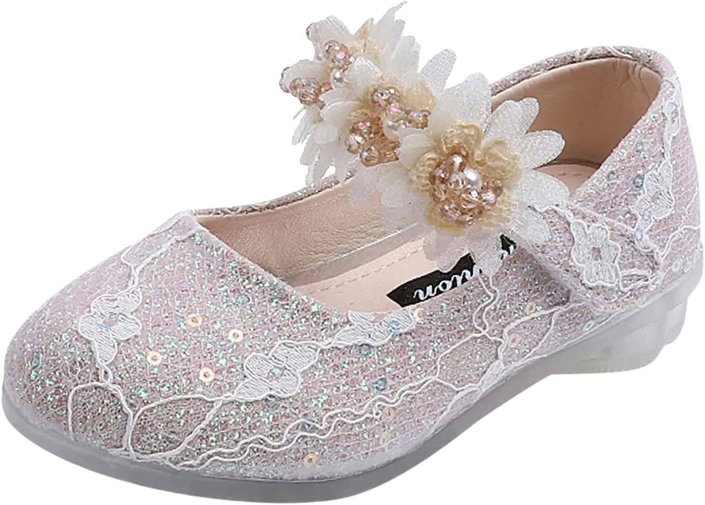 Girls Dress Shoes Glitter Shoe Flower Mary Jane Low Heels Party Wedding Prom Footwear for Toddler Kids