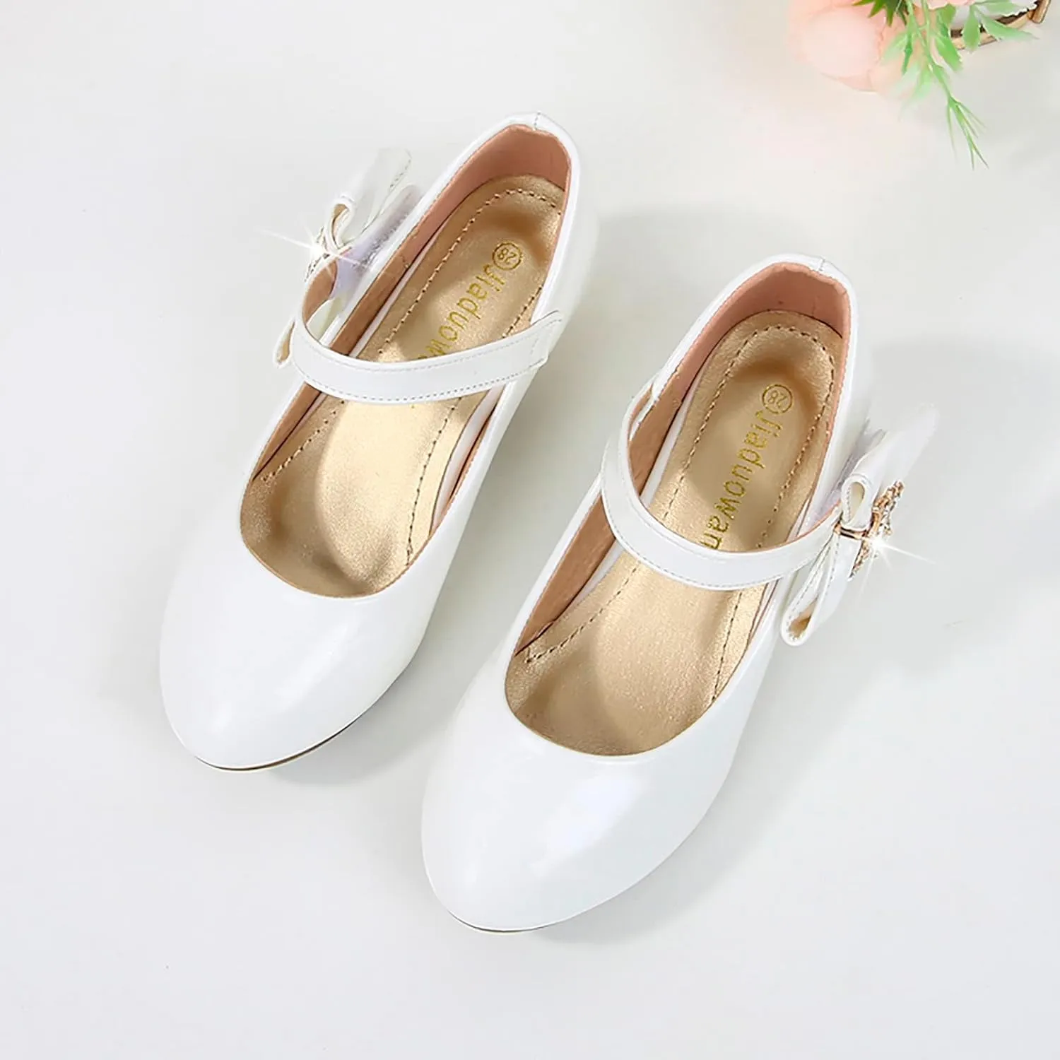 Girls Dress Shoes Pumps Mary Jane Shoes for Girls Low Heel with Bow Strap Dress Shoes for School Wedding Mary Jane Heels