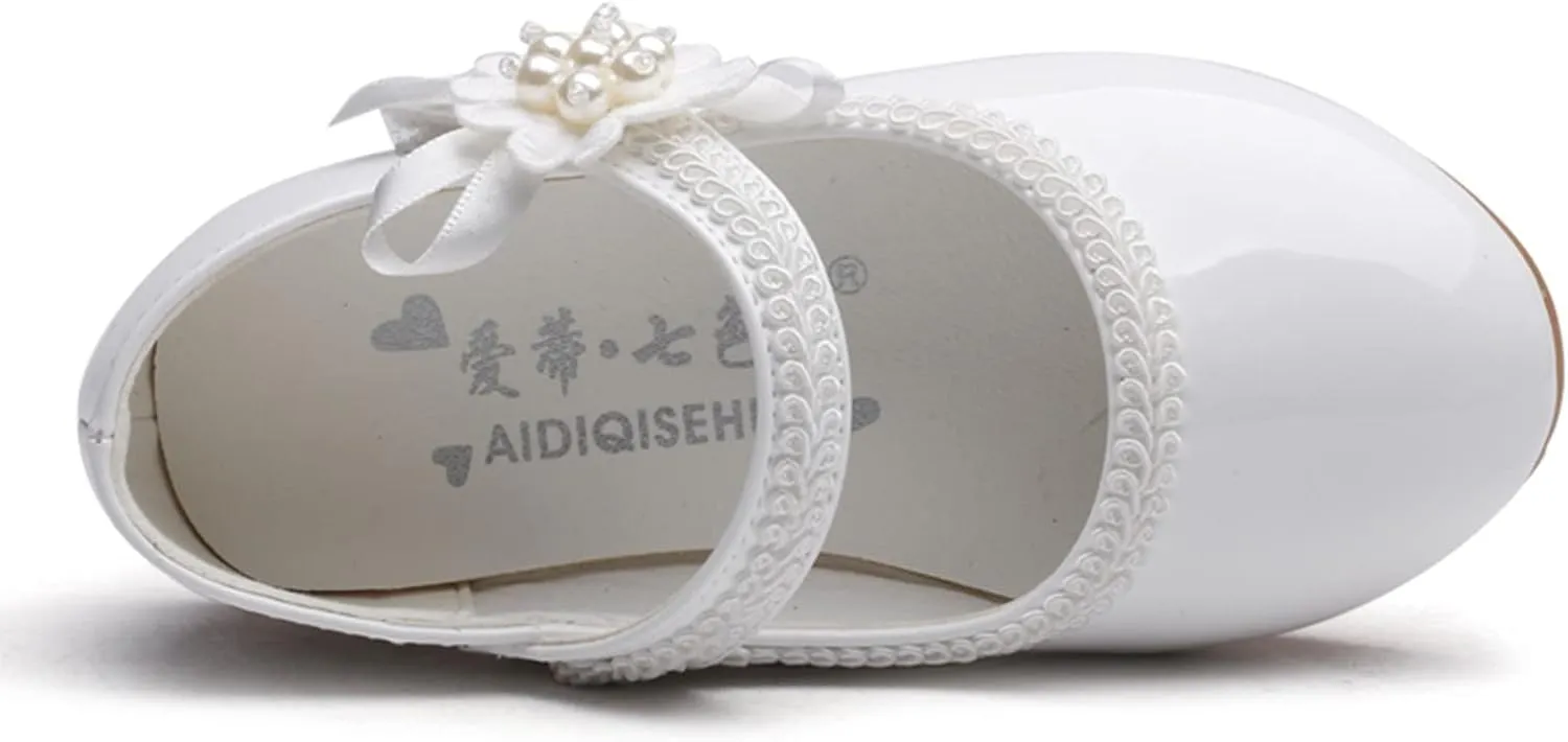 Girls Dress Shoes Toddler Girls Mary Jane with Pearls Low Heels Pumps for Flower Girl Wedding Party