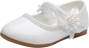 Girls Dress Shoes Toddler Girls Mary Jane with Pearls Low Heels Pumps for Flower Girl Wedding Party