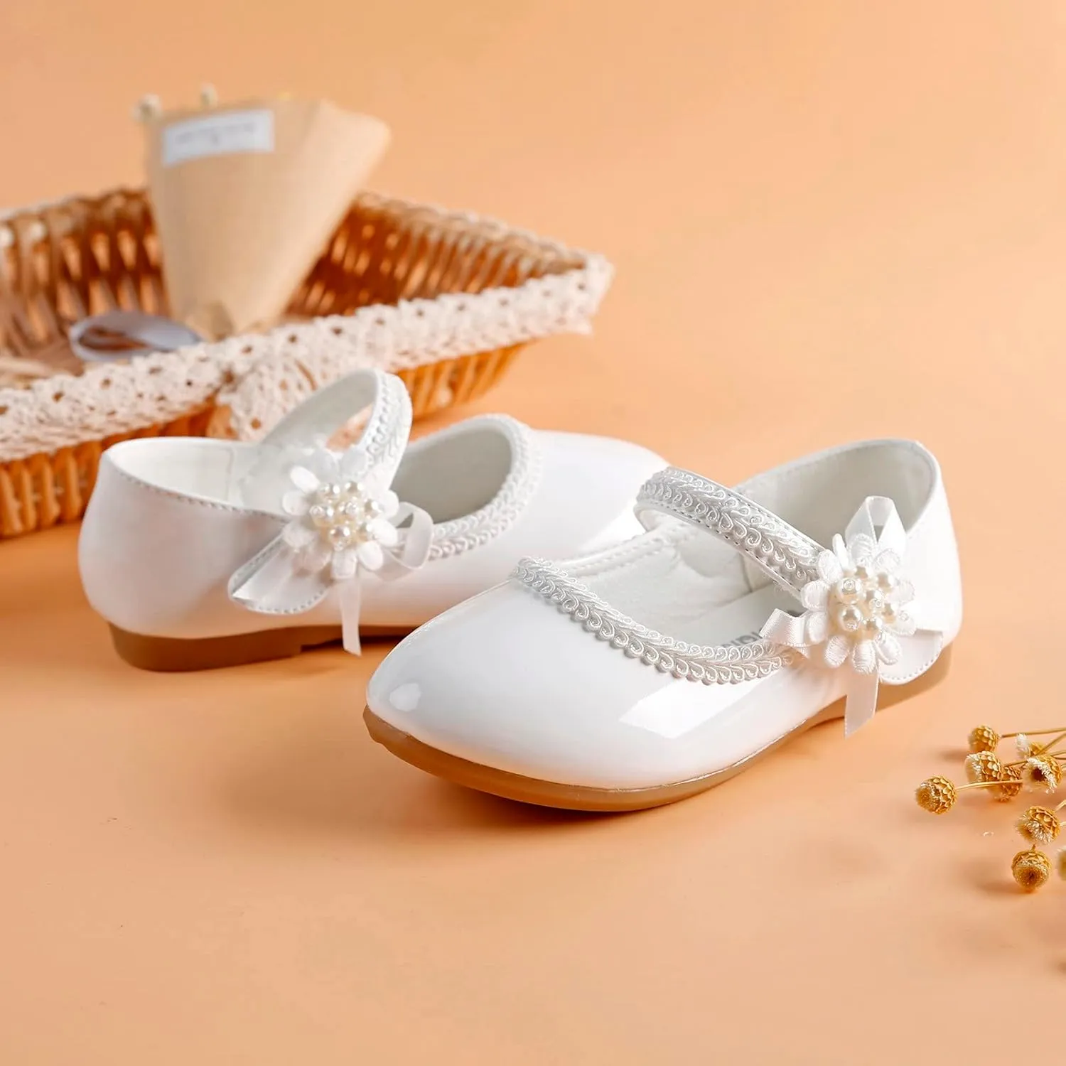 Girls Dress Shoes Toddler Girls Mary Jane with Pearls Low Heels Pumps for Flower Girl Wedding Party