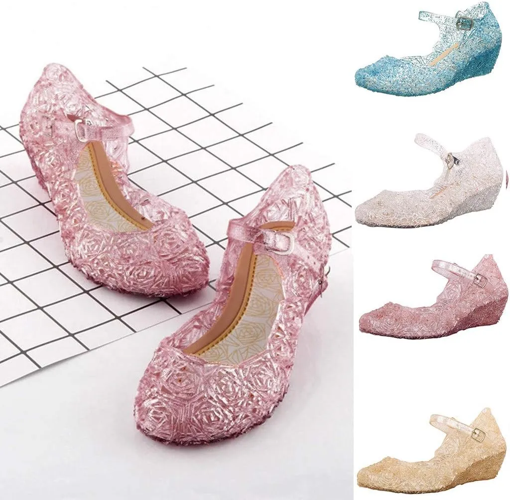 Girls Jelly Sandals Cosplay Dress Up Mary Jane Flats Heels Dance Party Birthday Single Shoes for Kids Toddler