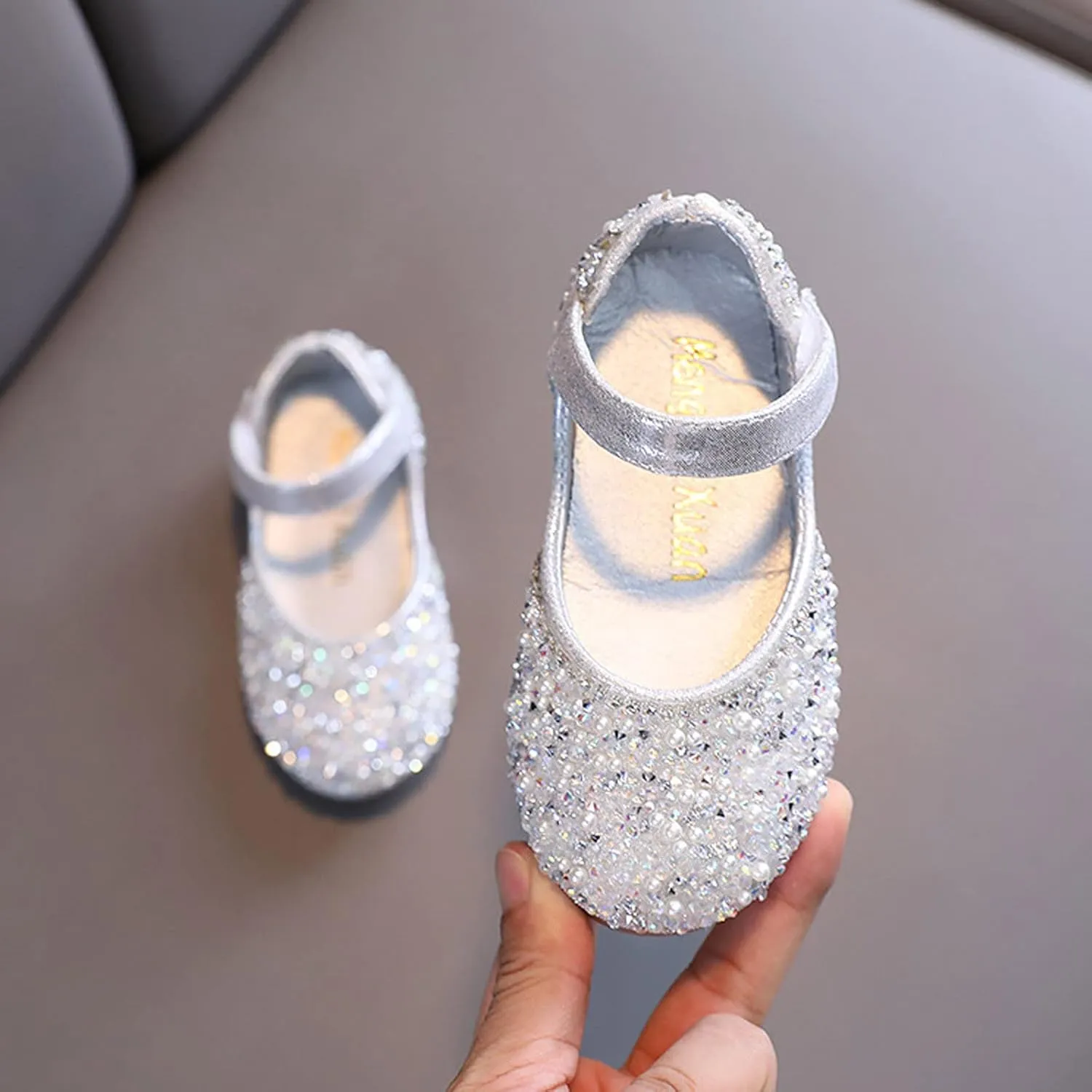 Girls Mary Jane Dress Shoes Rhinestones Flower Girl Wedding Party Shoes Ballet Flats Toddler Sandals