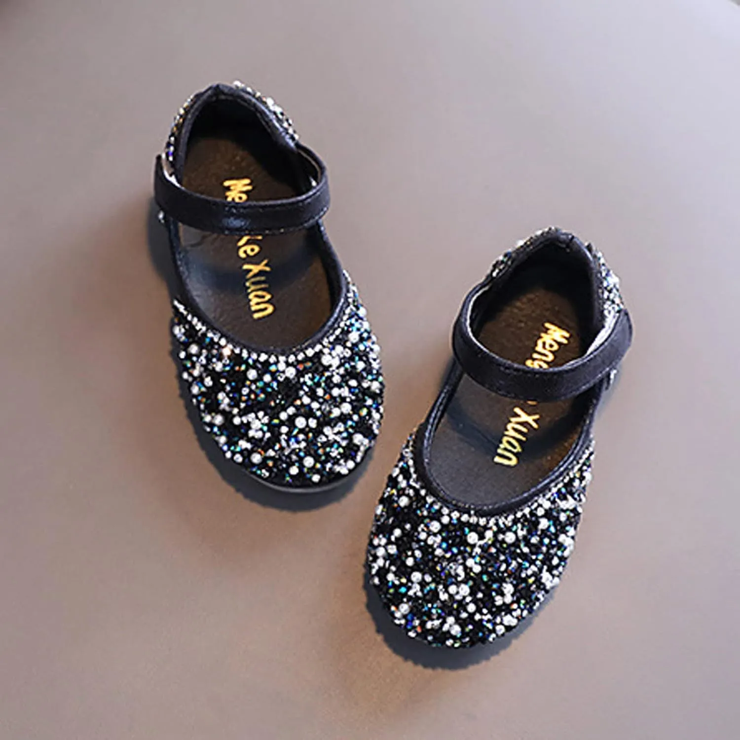 Girls Mary Jane Dress Shoes Rhinestones Flower Girl Wedding Party Shoes Ballet Flats Toddler Sandals