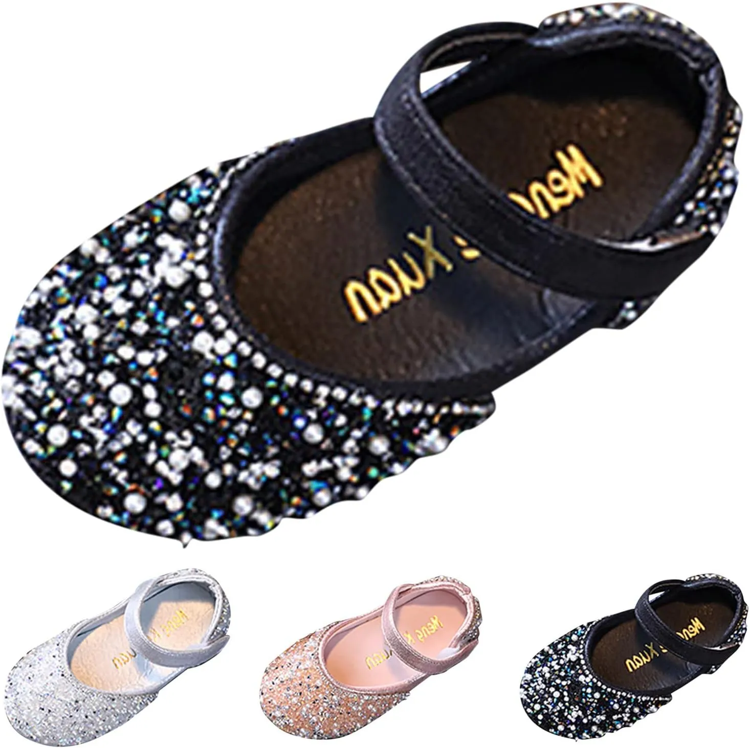Girls Mary Jane Dress Shoes Rhinestones Flower Girl Wedding Party Shoes Ballet Flats Toddler Sandals