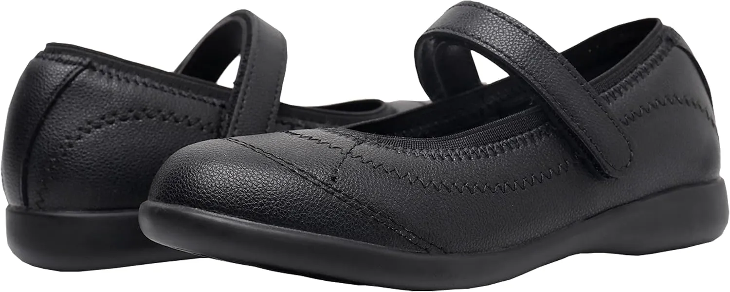 Girls Mary Jane Shoes, School Uniform Black Flat Dress Shoes(Toddler/Little Kid/Big Kid)