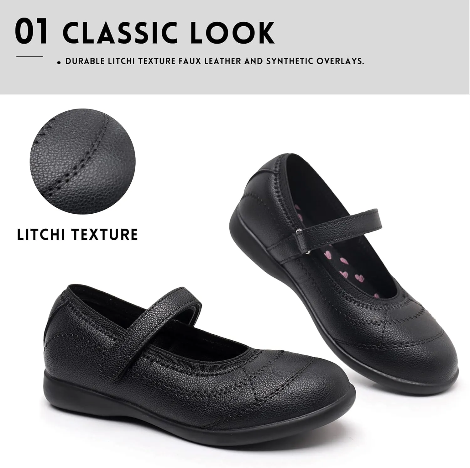 Girls Mary Jane Shoes, School Uniform Black Flat Dress Shoes(Toddler/Little Kid/Big Kid)