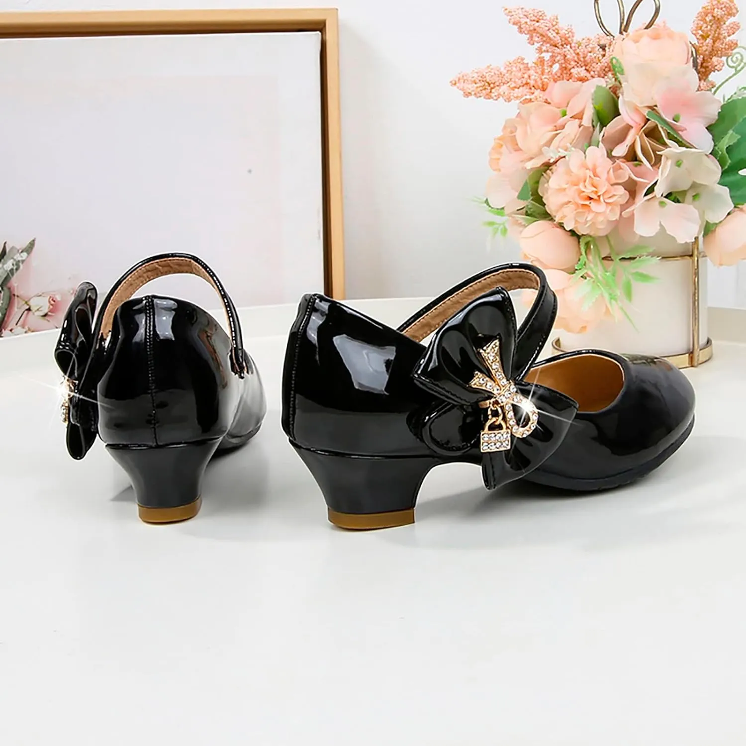 Girls Patent Leather Dress Shoes Low Heels Toddler Mary Jane Shoes Flower Girl Shoes for Little Girls Dress Shoes