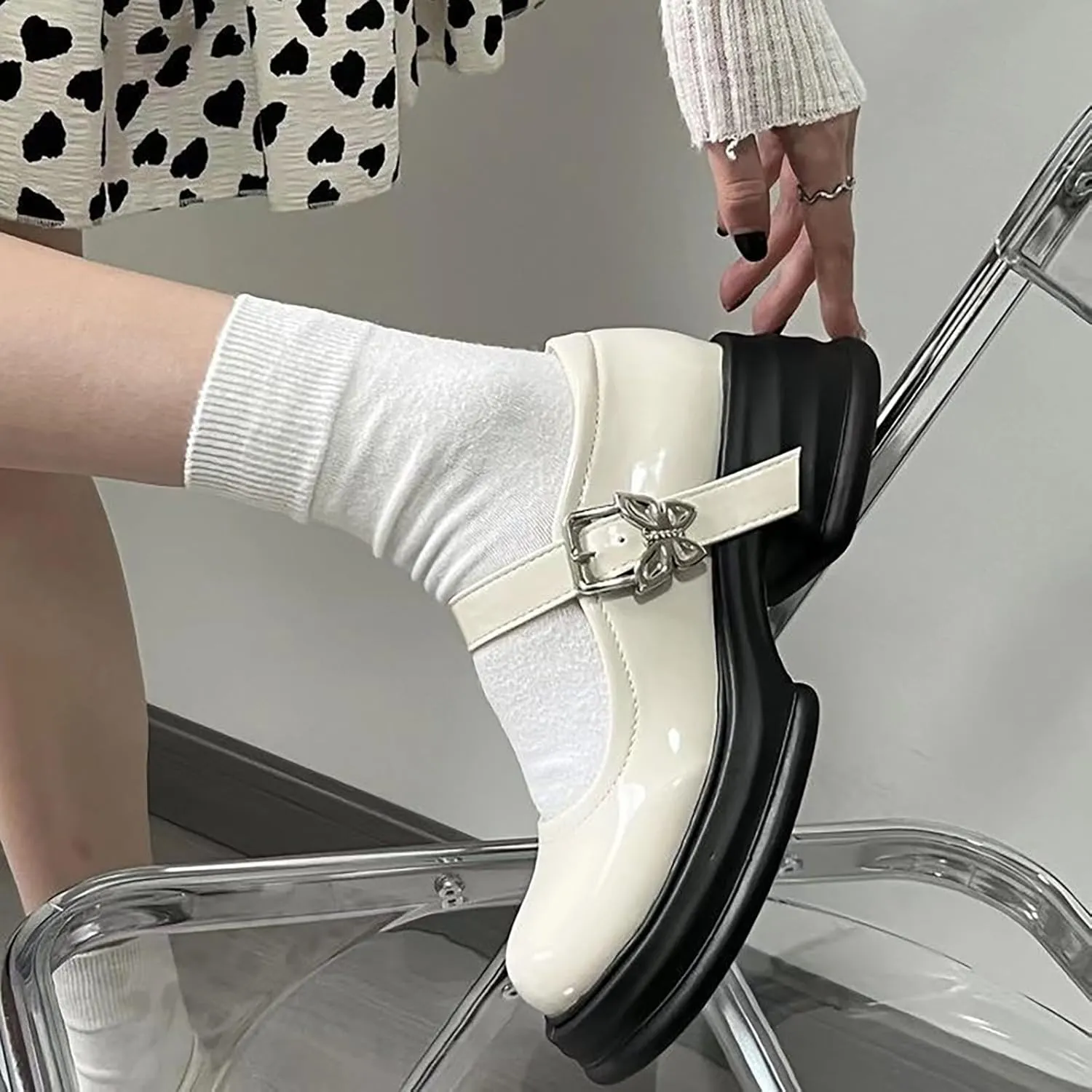 Girls Round Toe Ankle Strap Mary Jane School Shoes Fashion Mary Jane Chunky Platform Oxford Dress Shoe Pumps Girl Shoes