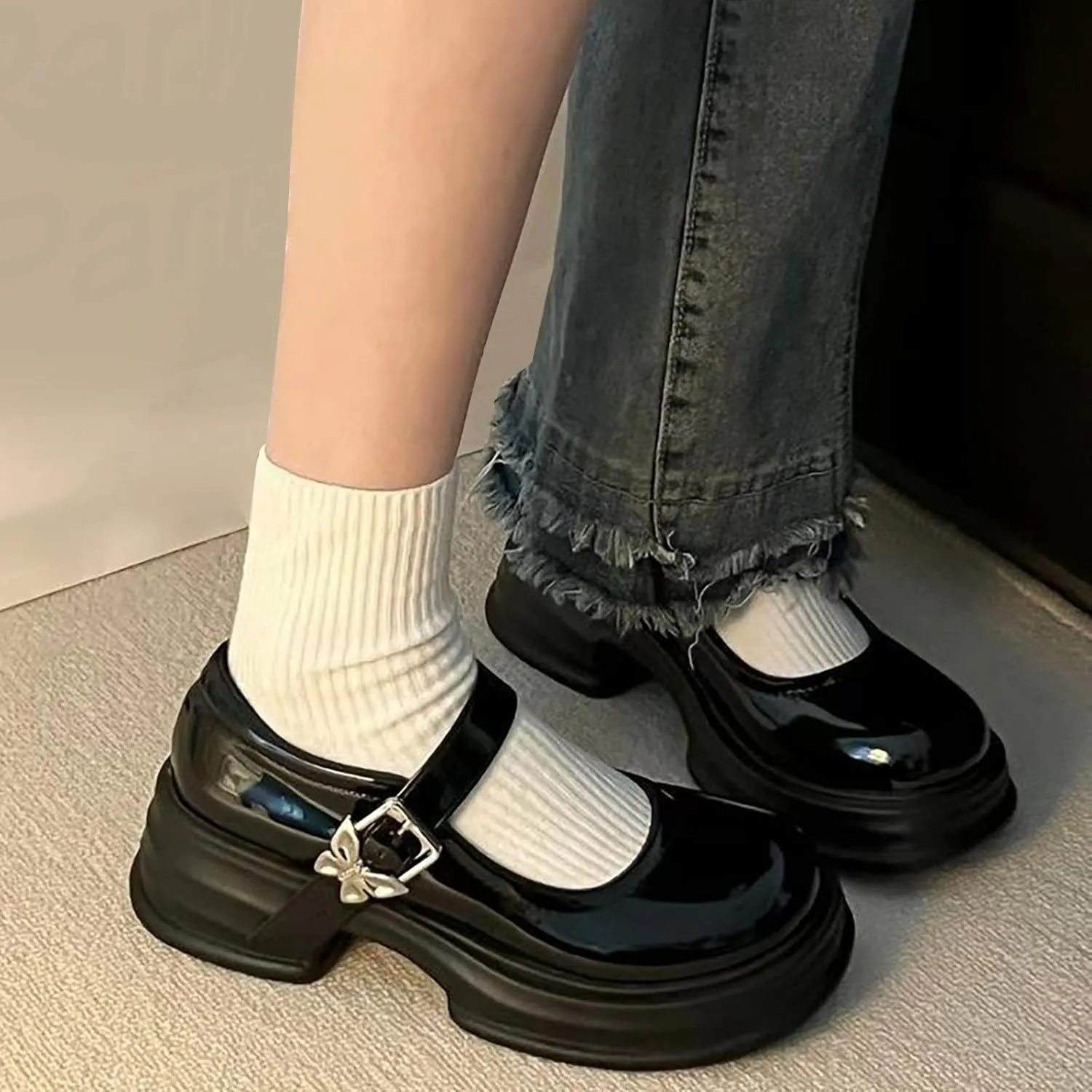 Girls Round Toe Ankle Strap Mary Jane School Shoes Fashion Mary Jane Chunky Platform Oxford Dress Shoe Pumps Girl Shoes
