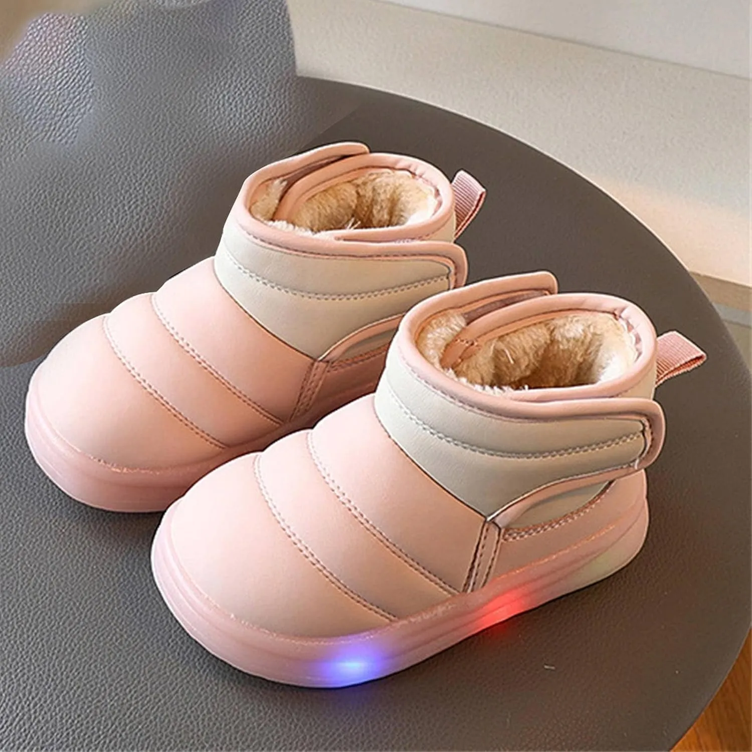 Glitter Fuzzy Snow Booties For Toddler Baby Infant Outdoor Walking Ski Shoes Thick Cotton Light Up Comfy Warm Boots