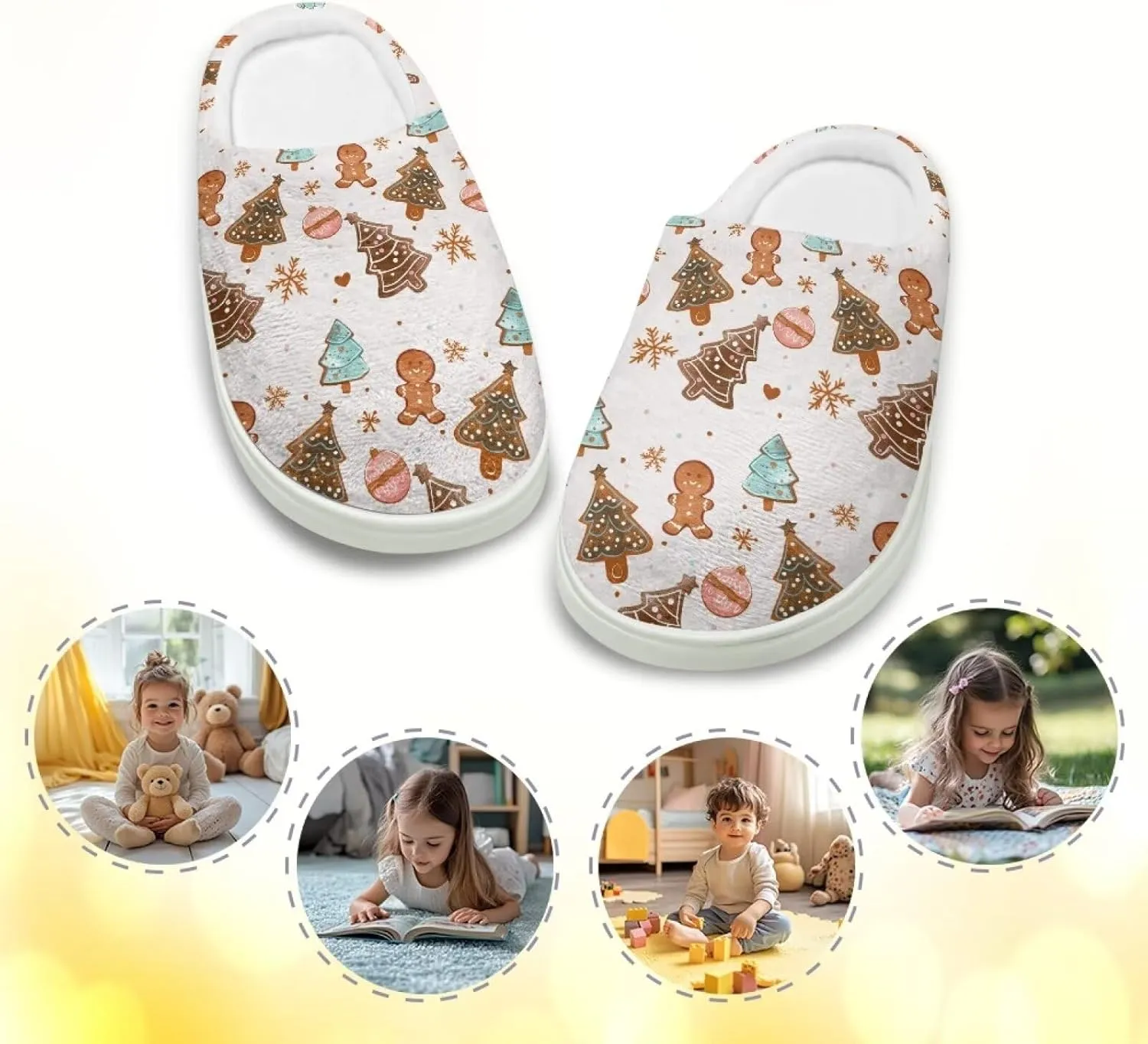 GOSTONG Kids Winter Slippers Warm Fuzzy Lining Cosy Home Slippers Girls Boys Easy Slip-ins Non Slip Kids Shoes White US 9-15
