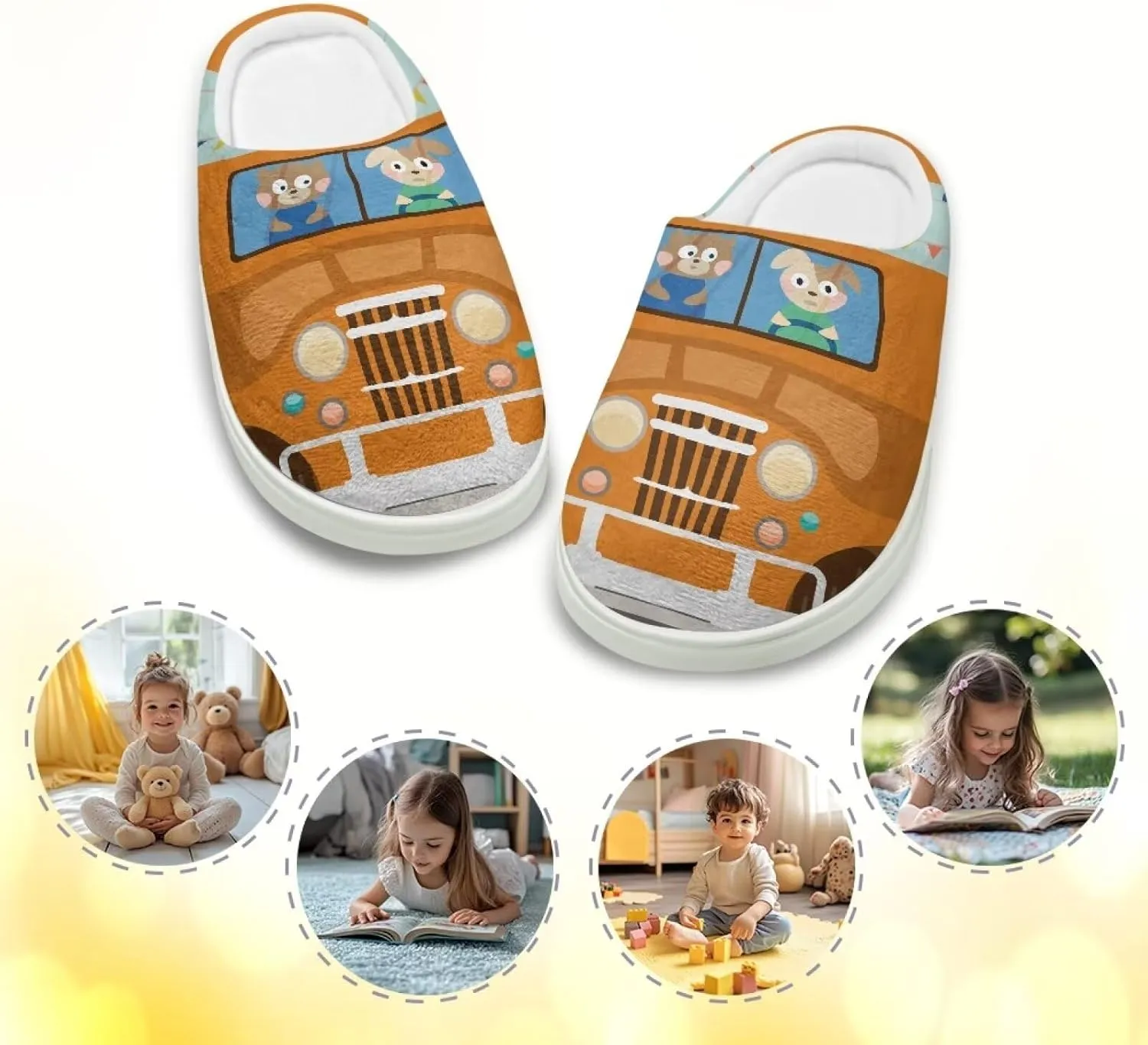 GOSTONG Kids Winter Slippers Warm Fuzzy Lining Cosy Home Slippers Girls Boys Easy Slip-ins Non Slip Kids Shoes White US 9-15