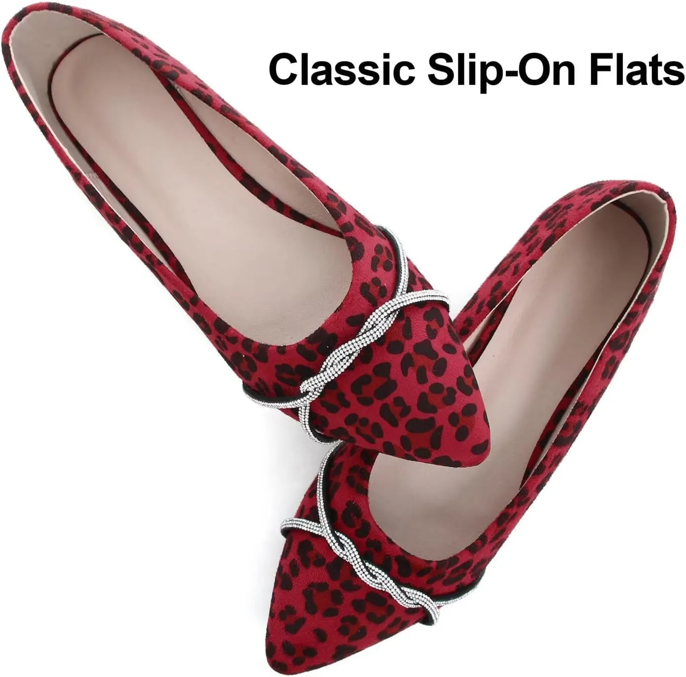 Hee grand Pointed Toe Ballet Flats for Women Suede Rhinestones Chains Black Dress Shoes Comfort Slip-On Loafers
