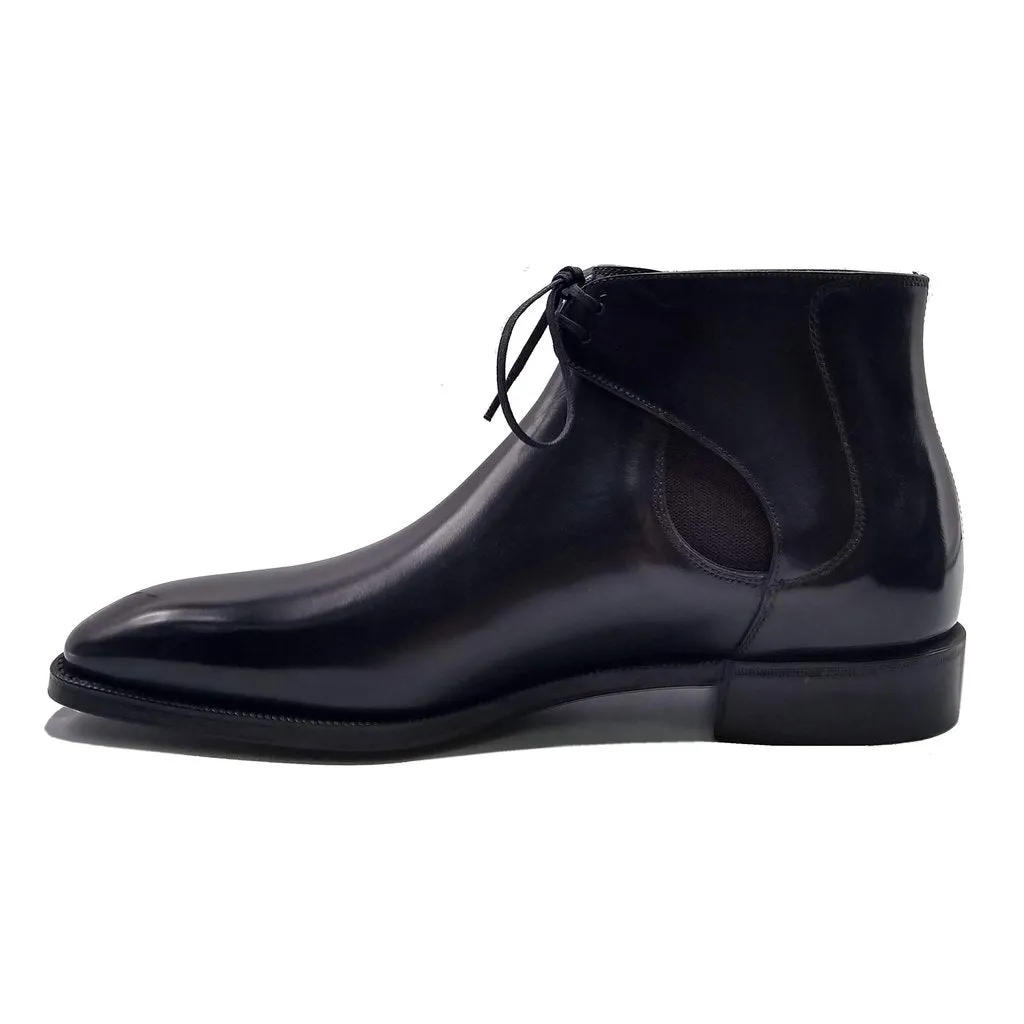 Height Increasing Black Leather Cowra Chelsea Boots