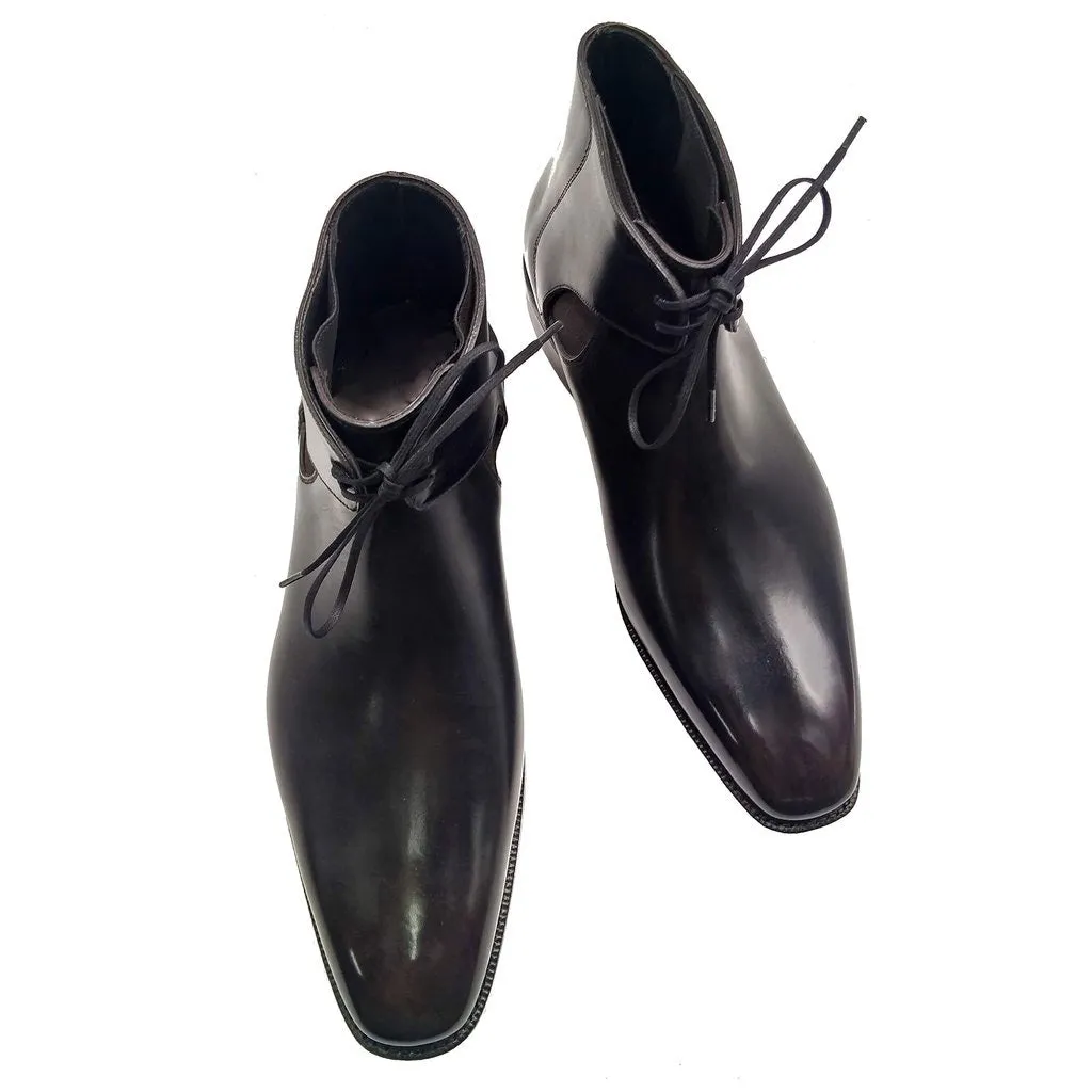 Height Increasing Black Leather Cowra Chelsea Boots