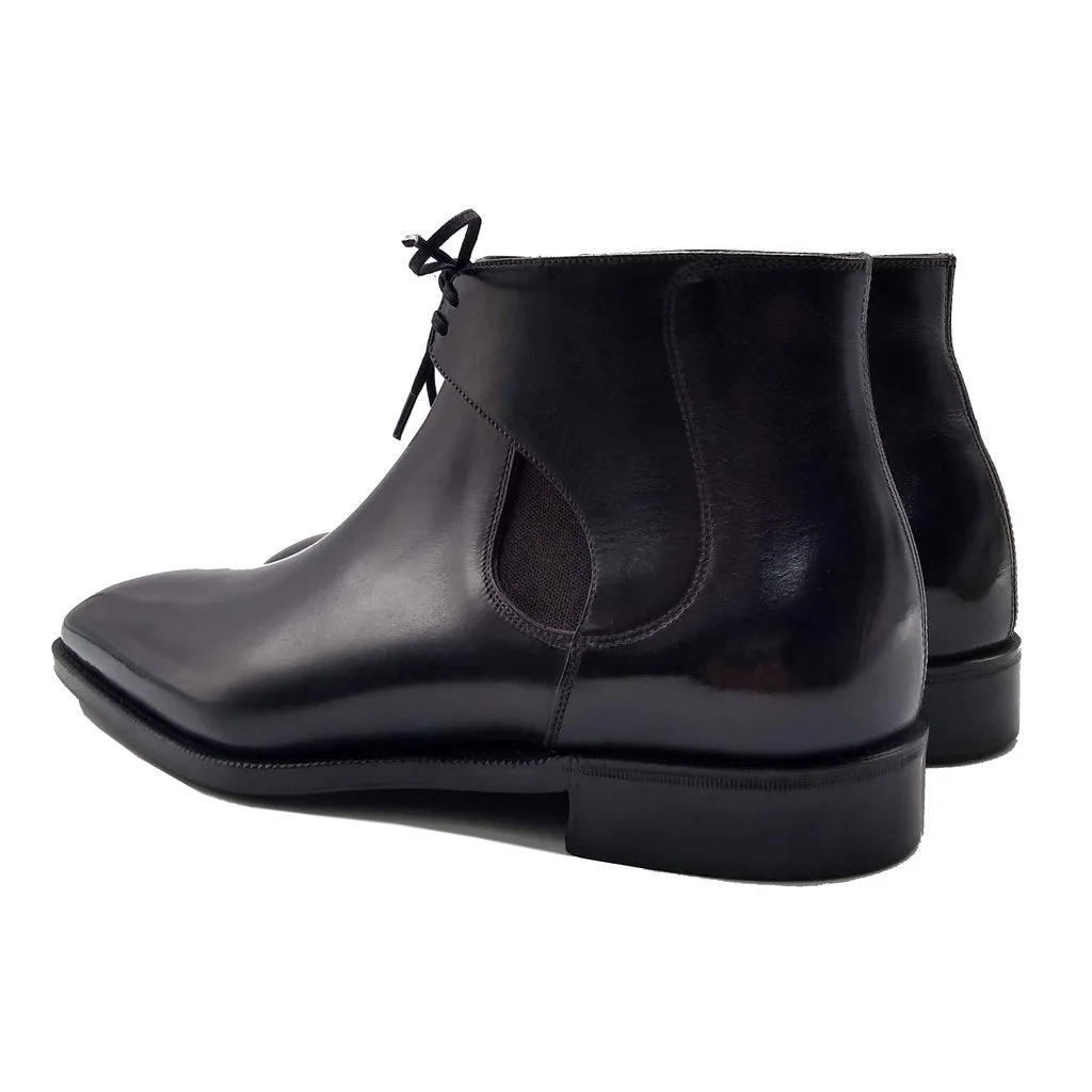 Height Increasing Black Leather Cowra Chelsea Boots