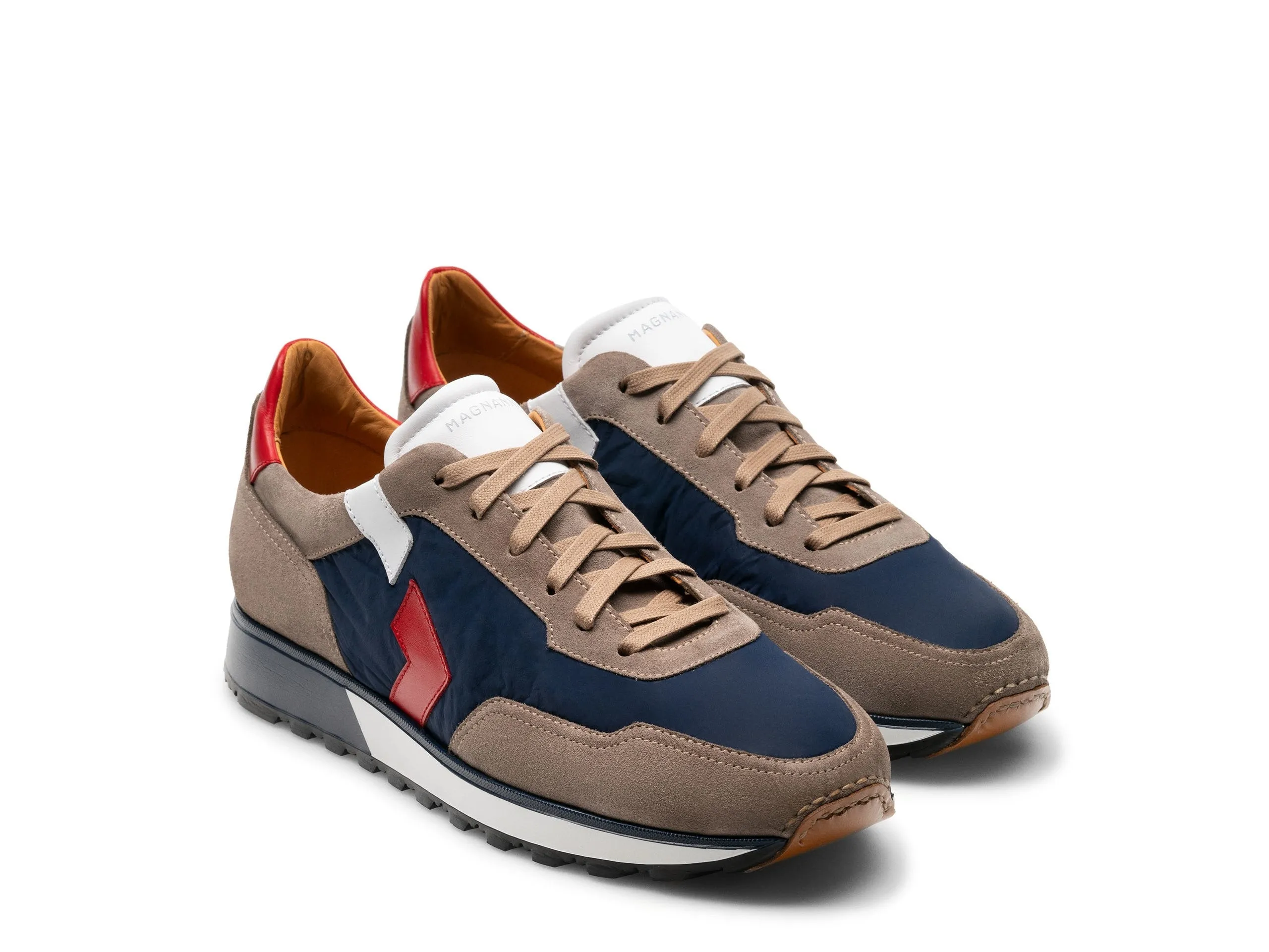 Height Increasing Tan Suede and Navy Blue Laivai Lace Up Running Sneaker Shoes
