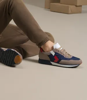 Height Increasing Tan Suede and Navy Blue Laivai Lace Up Running Sneaker Shoes