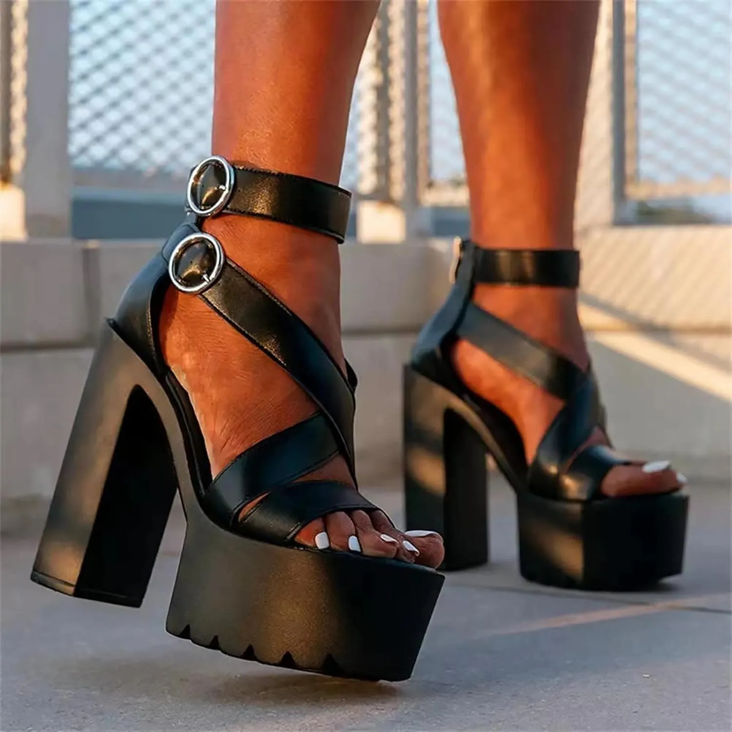 HINDOLA Women's Heeled Sandals Open Toe Platform Chunky Heels Sandals Party Fashion Sexy Gladiator Sandals