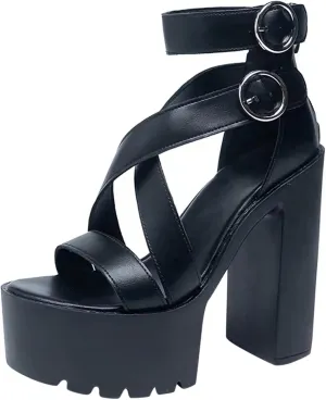HINDOLA Women's Heeled Sandals Open Toe Platform Chunky Heels Sandals Party Fashion Sexy Gladiator Sandals
