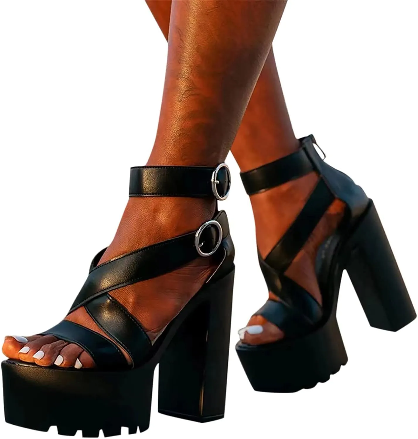 HINDOLA Women's Heeled Sandals Open Toe Platform Chunky Heels Sandals Party Fashion Sexy Gladiator Sandals